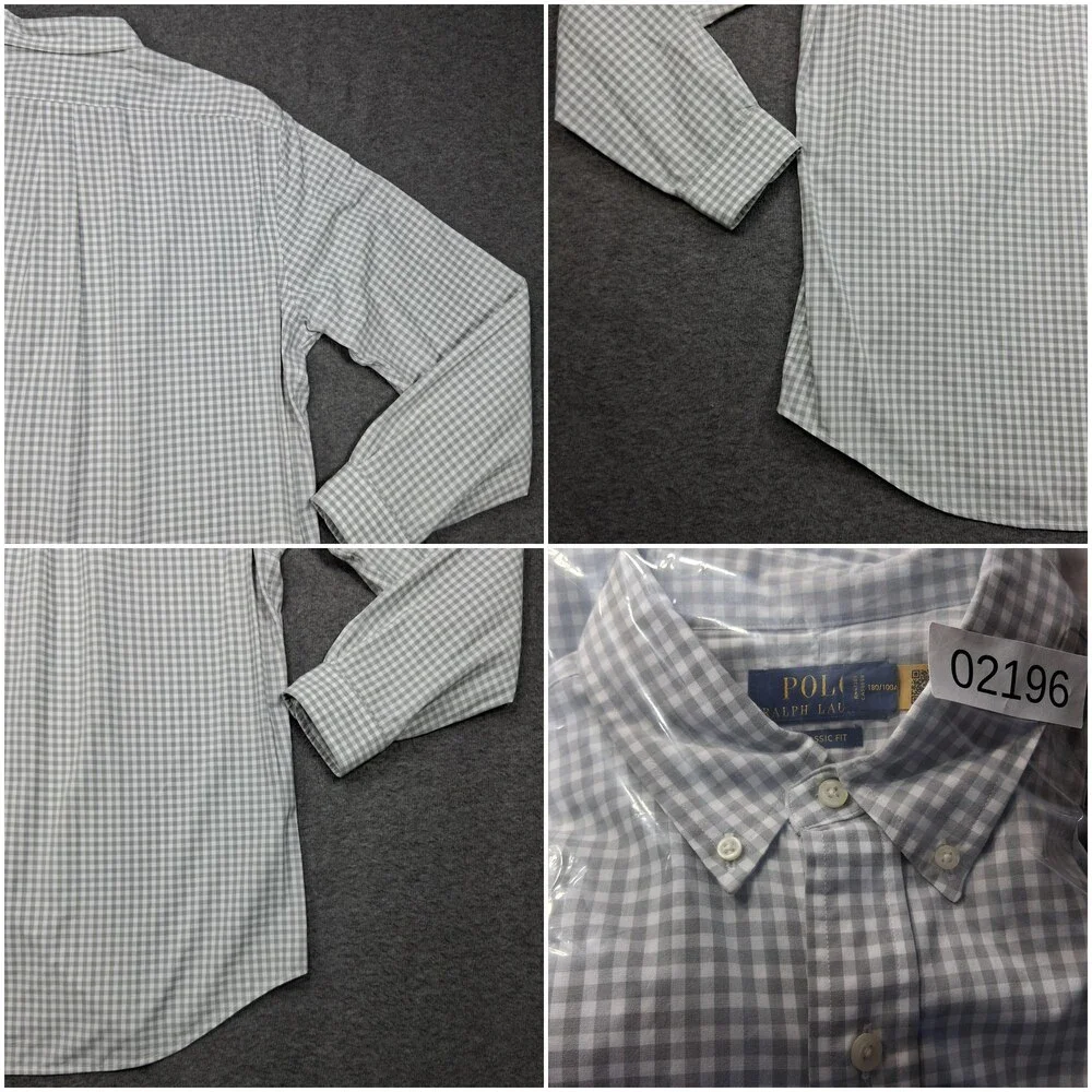 Polo Ralph Lauren Shirt Mens XL Gray Check Classic Fit Long Sleeve Button Up
